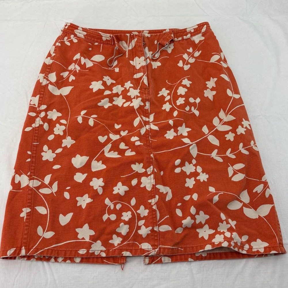 i.e. relaxed Womens Burnt Orange Floral Cotton Canvas Midi Skirt Size 8 Vintage